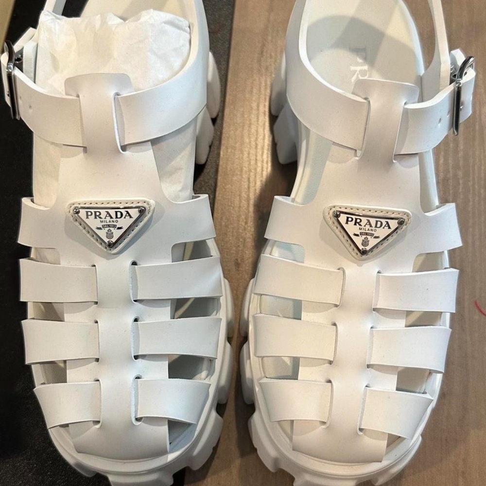 Prada White Buckle Sandals